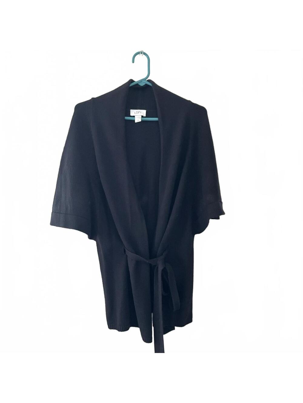 LOFT Black Knit Wrap Cardigan Sweater with short sleeves